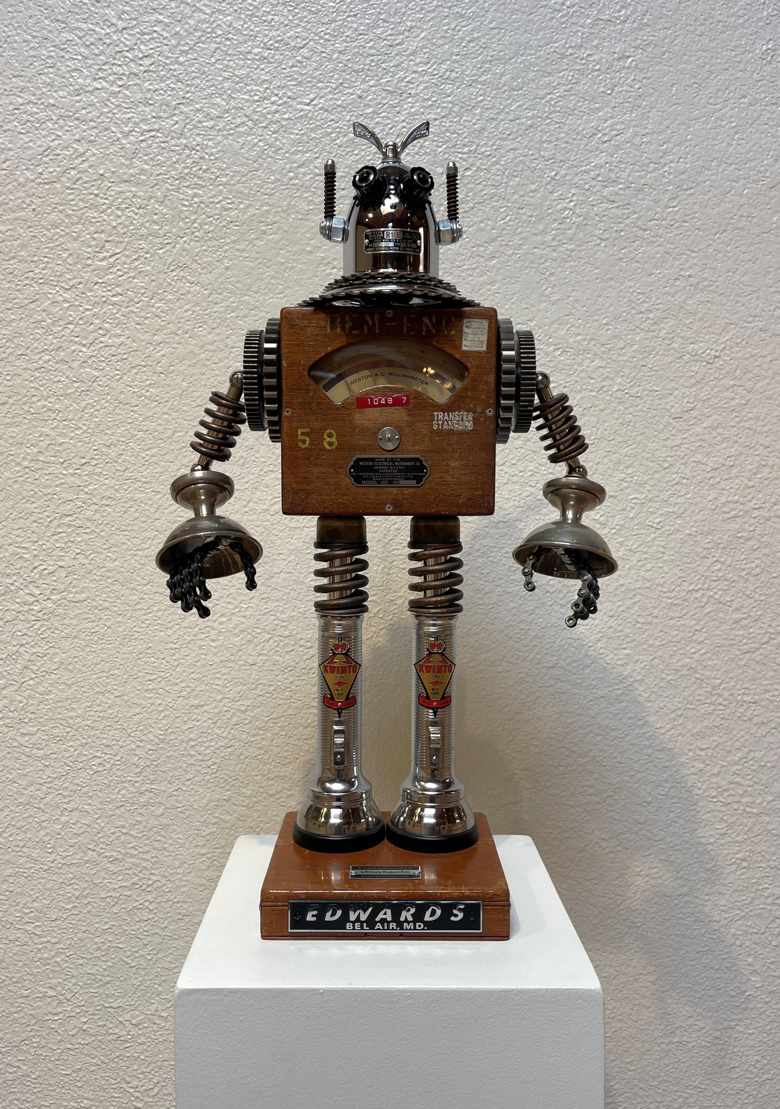 David Lipson Figurative Sculpture - "Edwards" - Found Object Assemblage Robot Sculpture, 2025