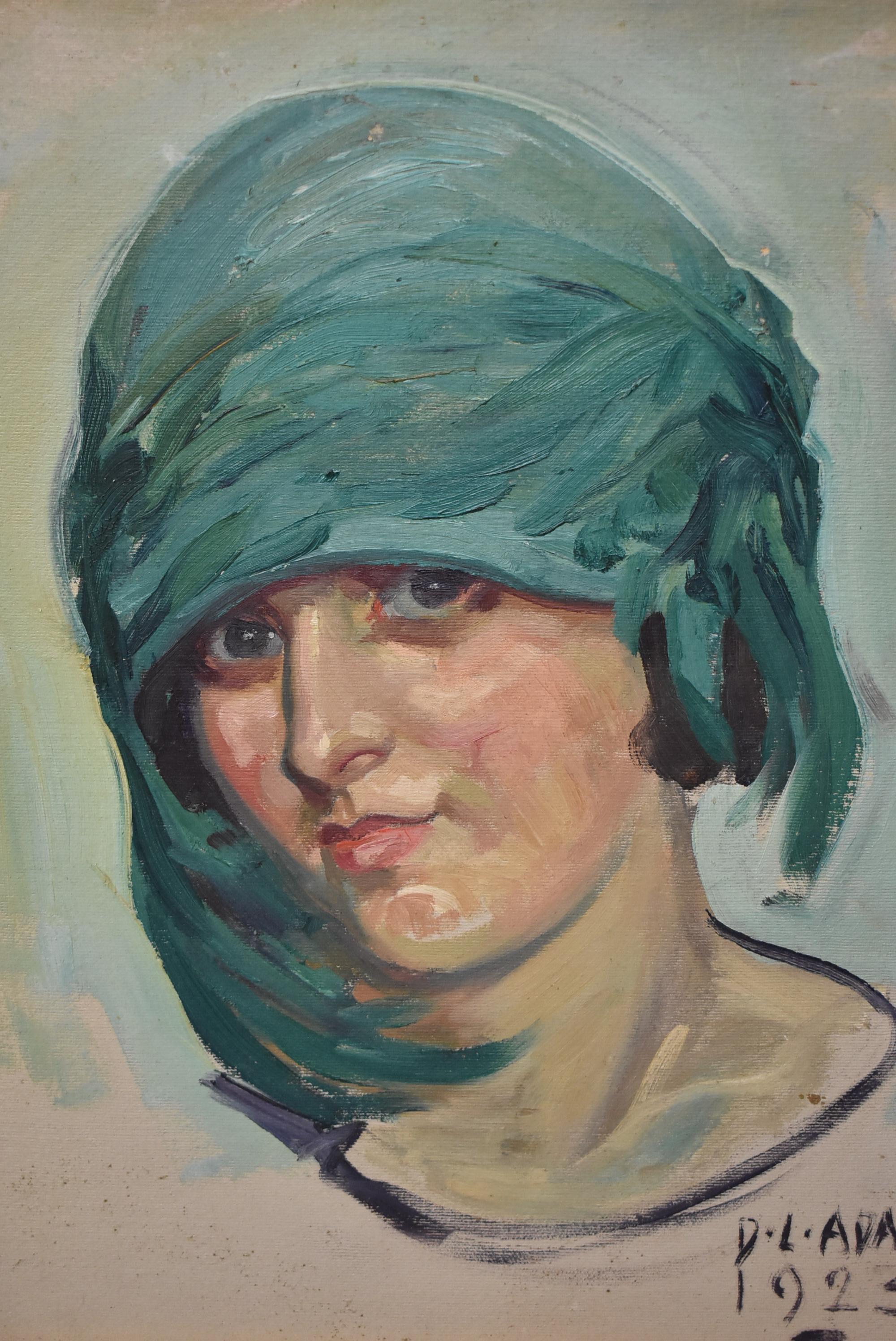 David Livingston Adams (1883-1924). Oil painting on artist board. Dated 1923 in bottom right corner with signature. Portrait of a female, image size 15.5