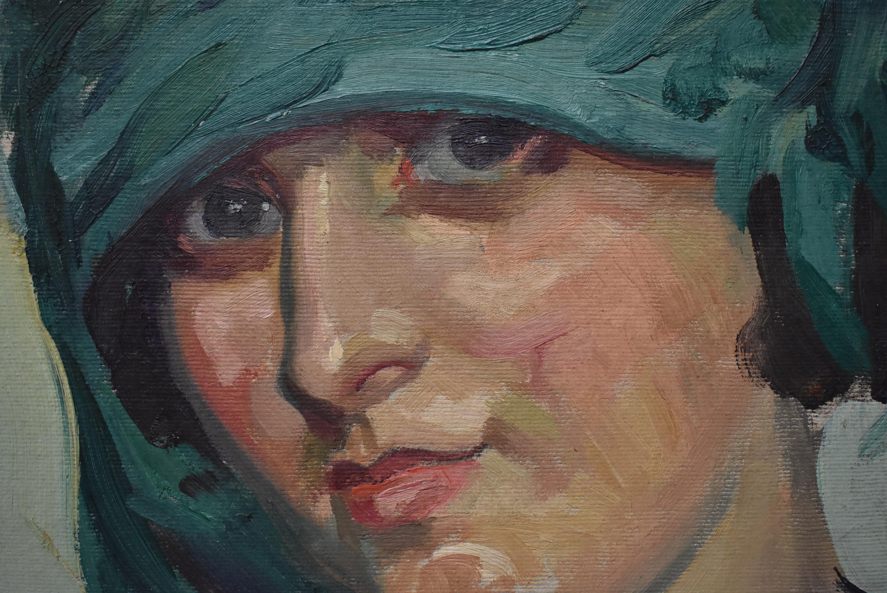 Art Nouveau David Livingston Adam (1883-1924) Oil Painting, Portrait of a Lady. For Sale
