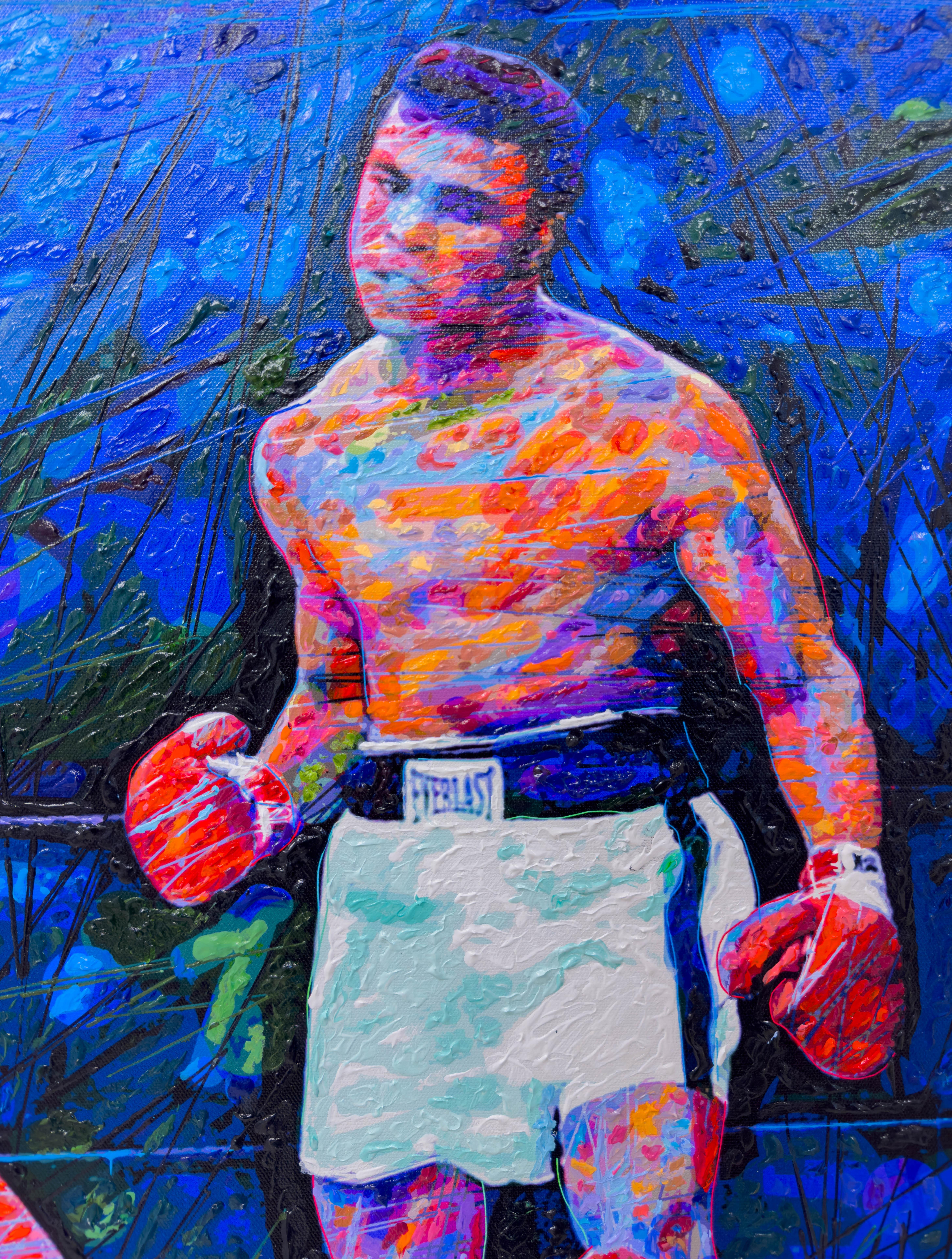 Peinture technique mixte originale de Muhammed Ali contre Sonny Liston en vente 2