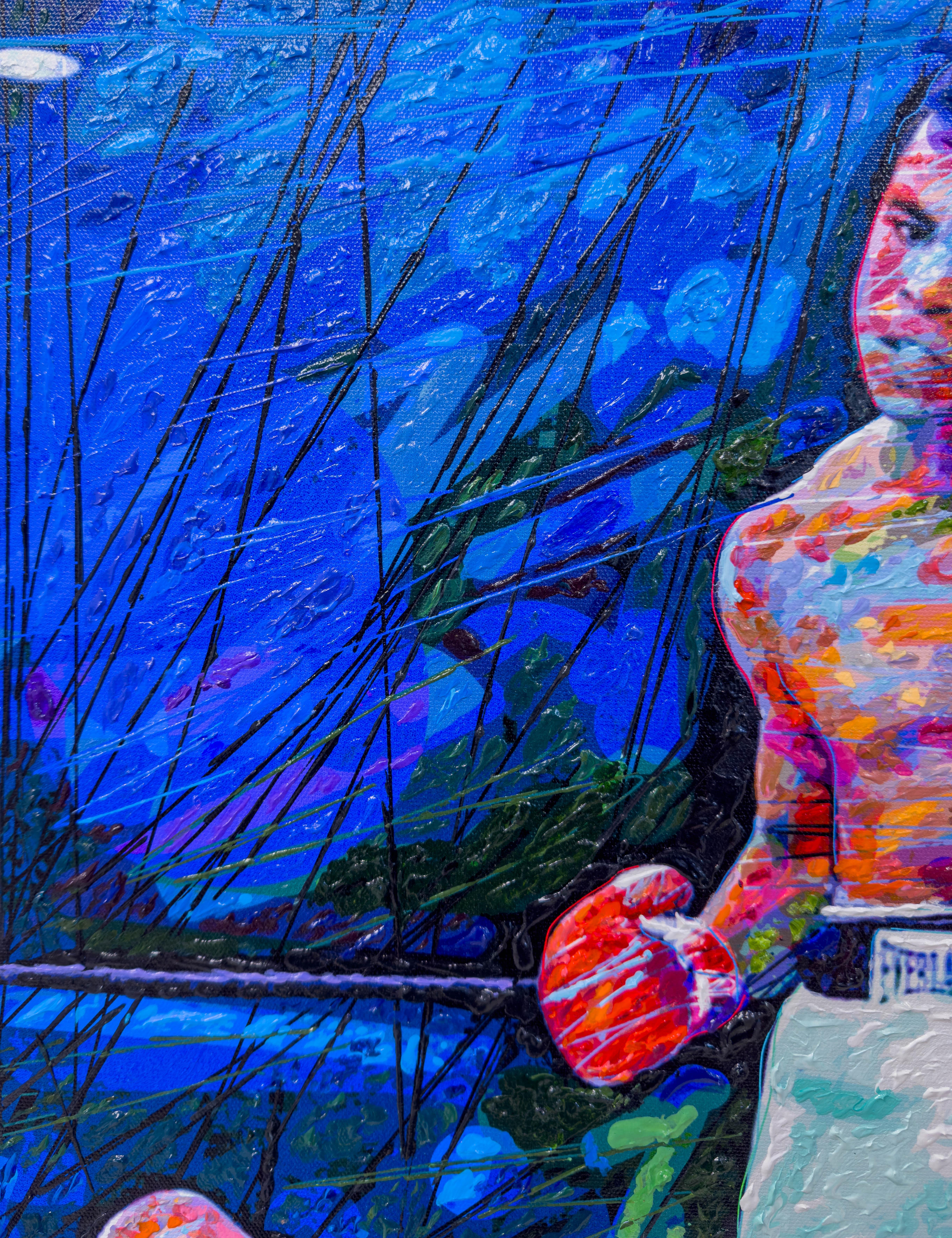 Peinture technique mixte originale de Muhammed Ali contre Sonny Liston en vente 3