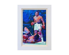 David Llyod Glover Original Mixed Media Painting of Muhammed Ali vs Sonny Liston
