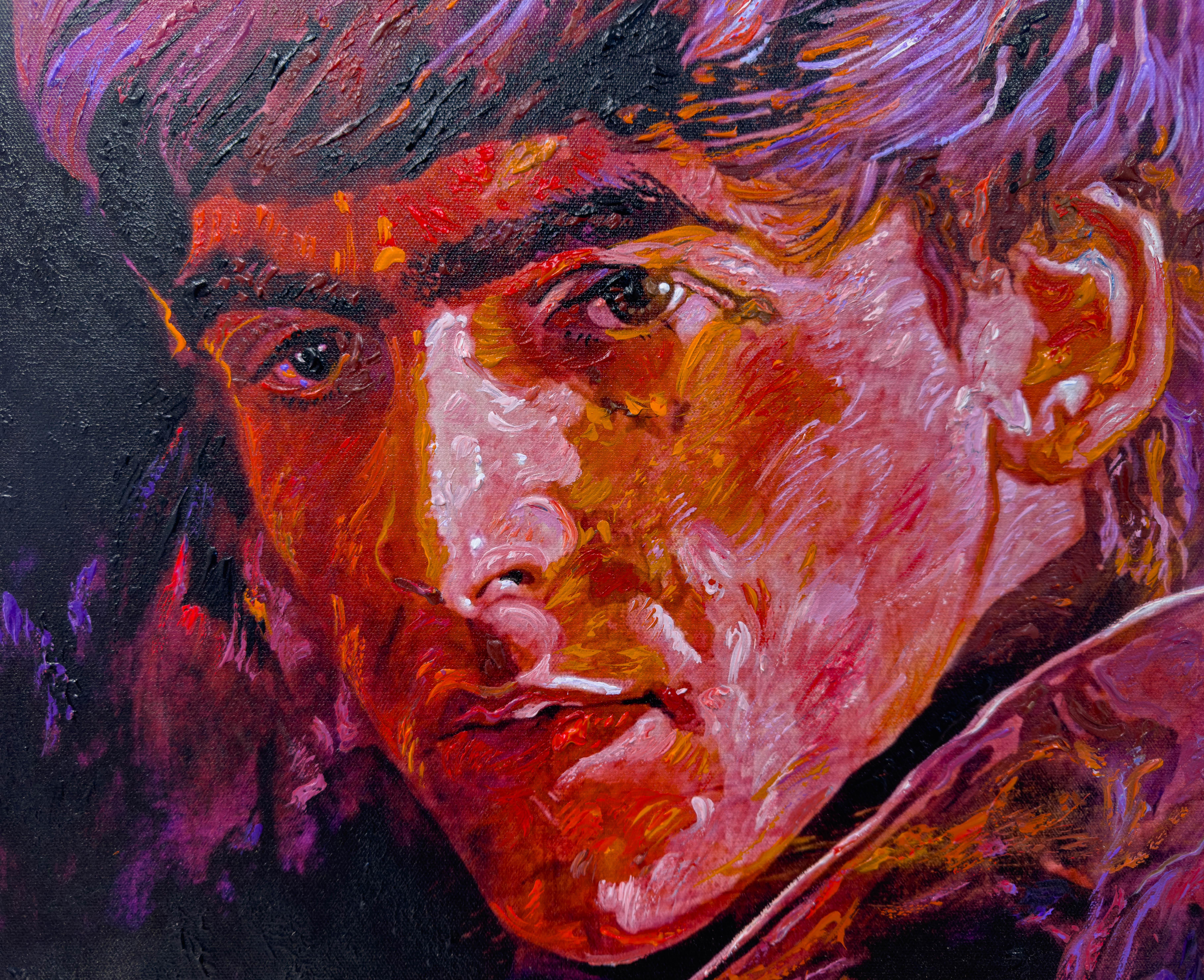 David Llyod Glover Beatle George Harrison Print on Canvas Limited Edition Signed - Gray Portrait Print by David Lloyd Glover