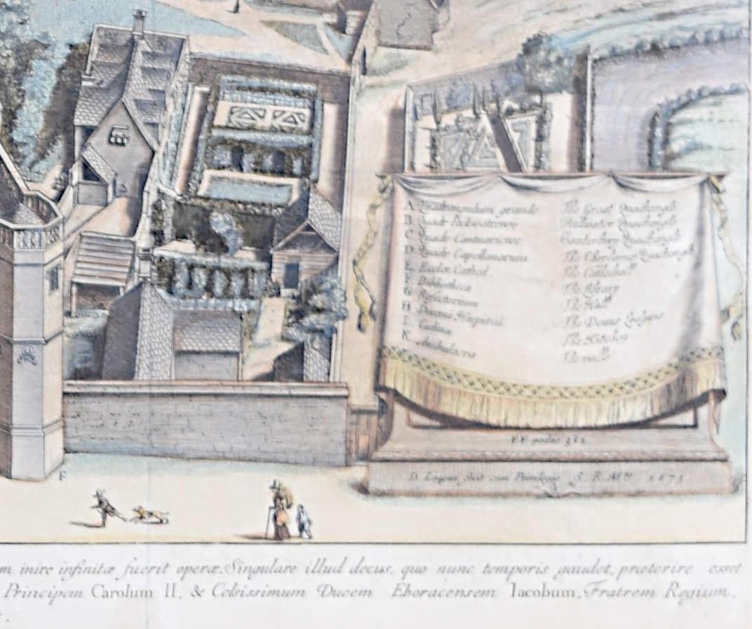 Christ Church, Oxford 1675 hand-coloured engraving by David Loggan For Sale 1