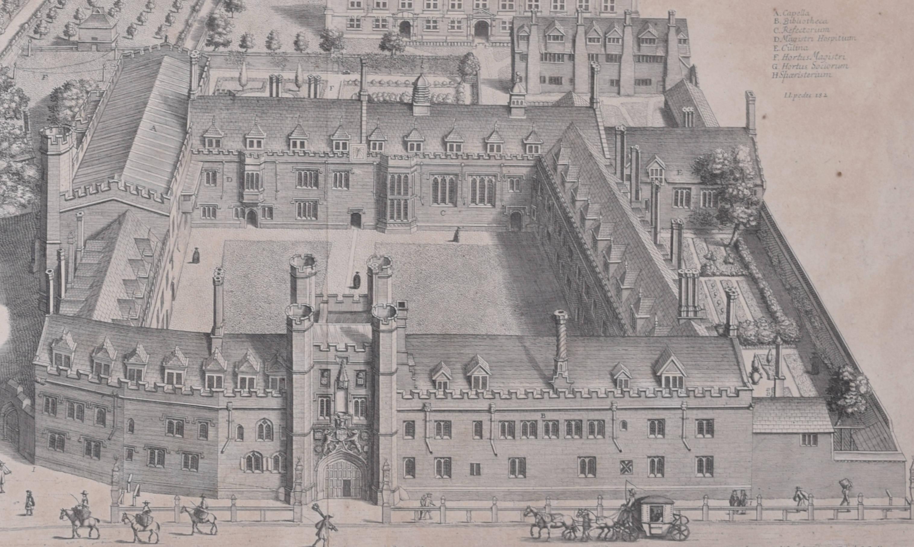 Gravure du Christ's College de Cambridge de David Loggan datant de 1690 en vente 2