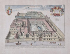 Antique Corpus Christi College, Oxford 1675 engraving by David Loggan 