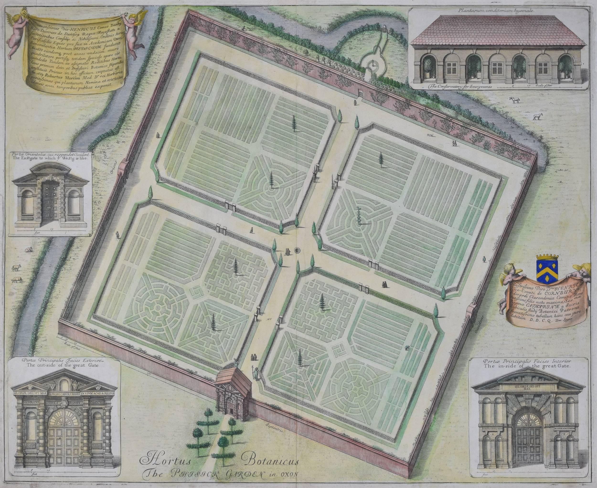 David Loggan (1634-1692)
Jardins botaniques, Oxford
Gravure, coloration ultérieure
41x50cm

Loggan est né de parents anglais et écossais, et a été baptisé à Danzig en 1634. Après avoir étudié la gravure à Danzig avec Willem Hondius (1598-1652 ou