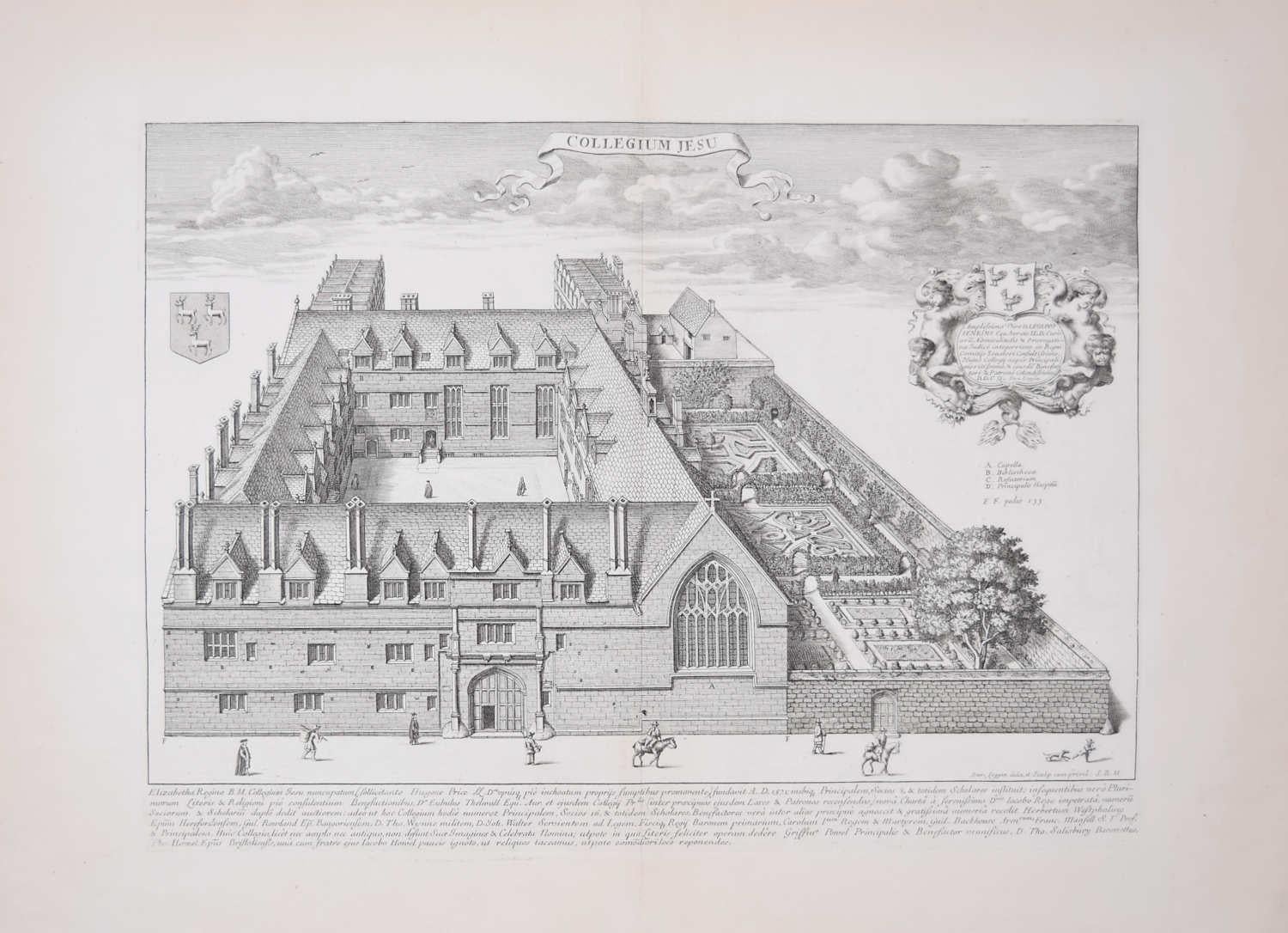 David Loggan (1634-1692)
Jesus College, Oxford
Engraving, 1675
30 x 41cm

To see our other views of Oxford and Cambridge, scroll down to "More from this Seller" and below it click on "See all from this Seller" - or send us a message if you cannot