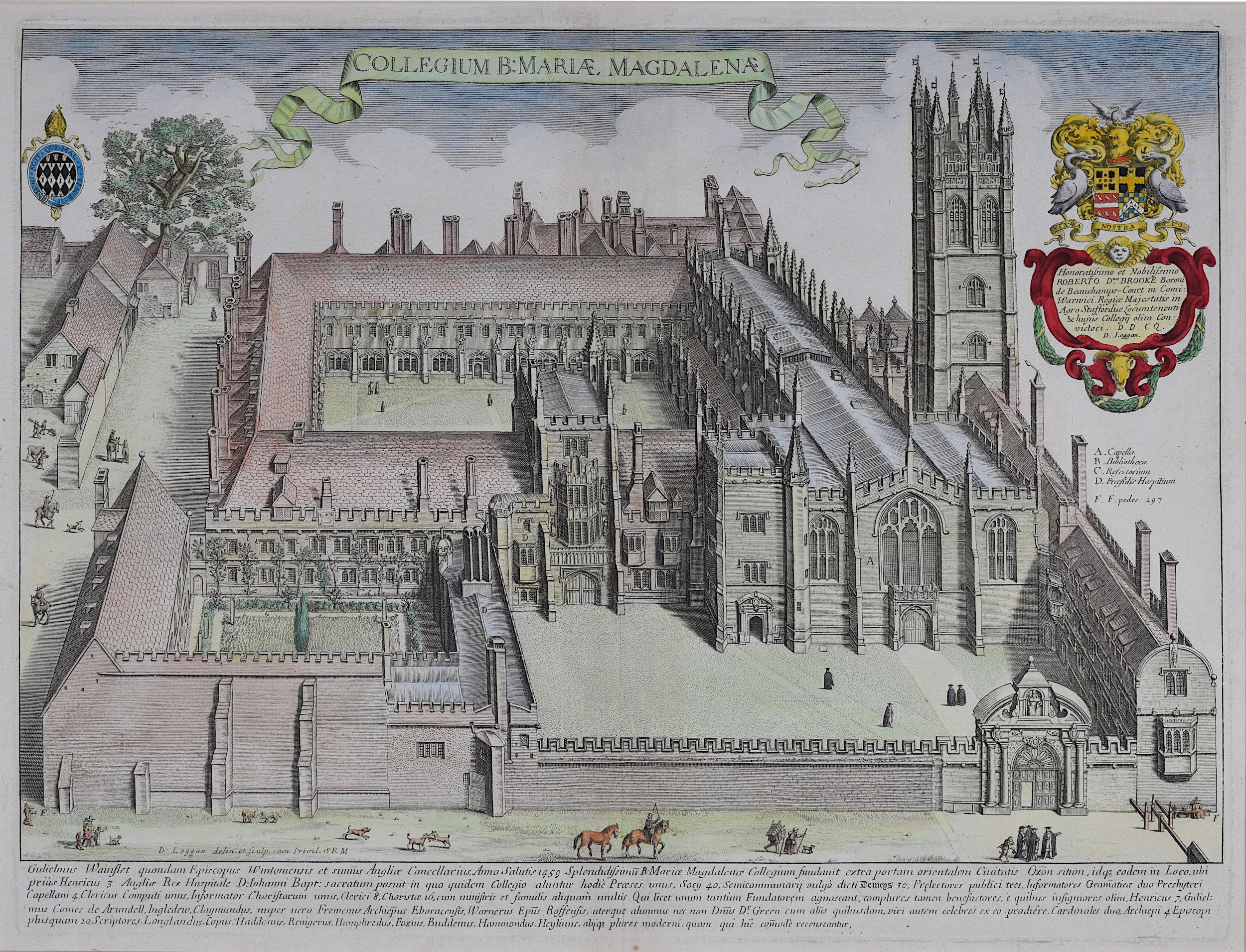 Magdalen College Oxford Map David Loggan - David Loggan Magdalen College Oxford - Collegium Magdalenae  - 1675 Engraving At 1Stdibs