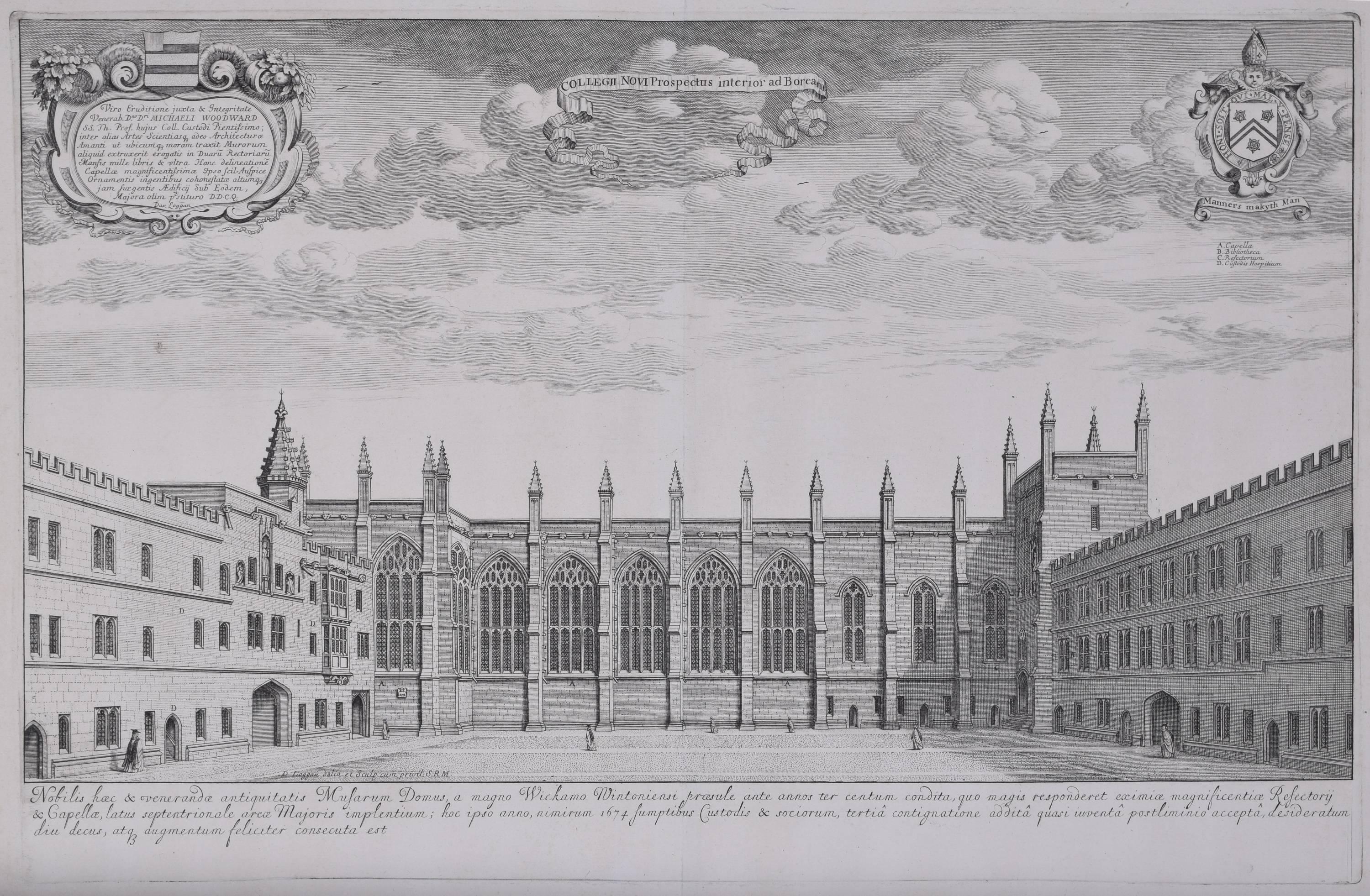 Gravure de David Loggan : New College, Oxford, 1690