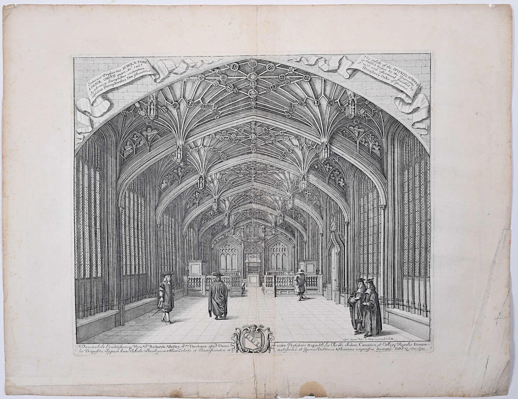 David Loggan gravure de l'École de la Divinité ancienne d'Oxford Scholae Theologicae imprimée en 1675 en vente 1