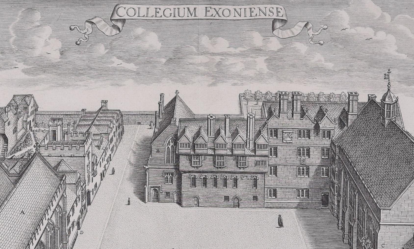 Exeter College, Oxford 1675 grabado por David Loggan en venta 2