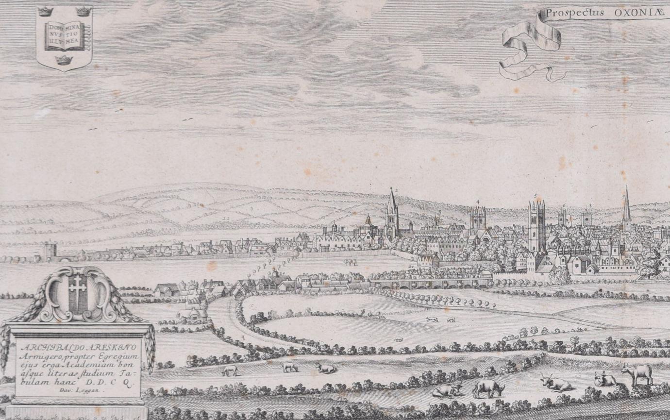Oxford 1675 engraving by David Loggan Prospectus Oxoniae Orientalis For Sale 1
