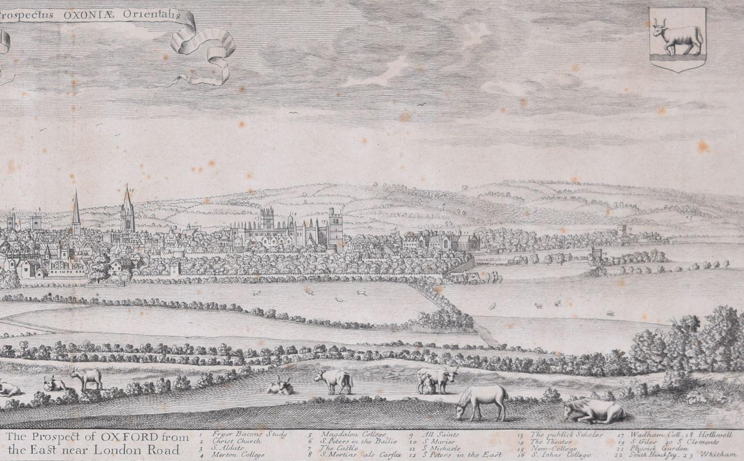 Oxford 1675 engraving by David Loggan Prospectus Oxoniae Orientalis For Sale 2
