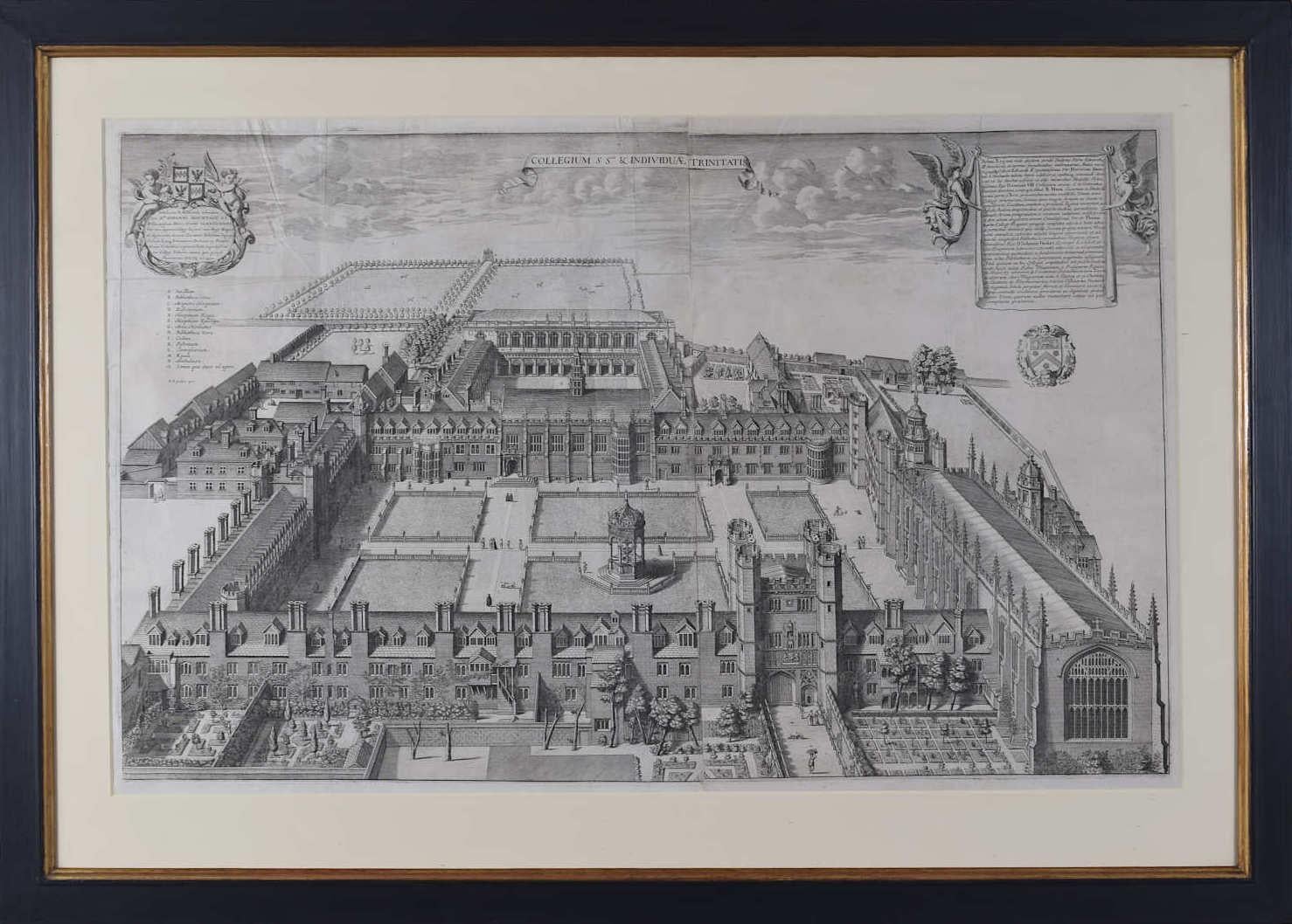 Trinity College, Cambridge engraving by David Loggan