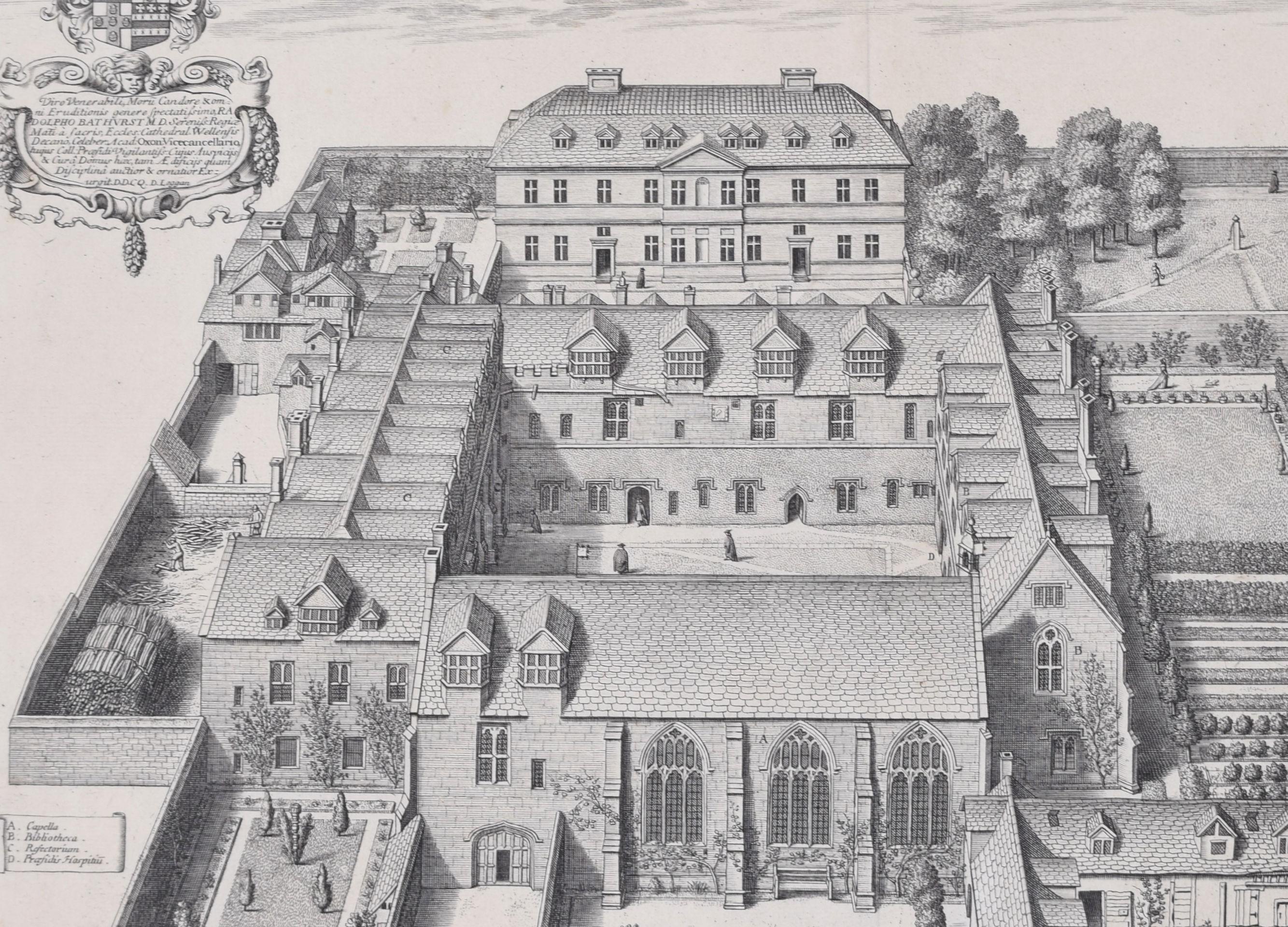 Trinity College, Oxford David Loggan 1705 engraving For Sale 2