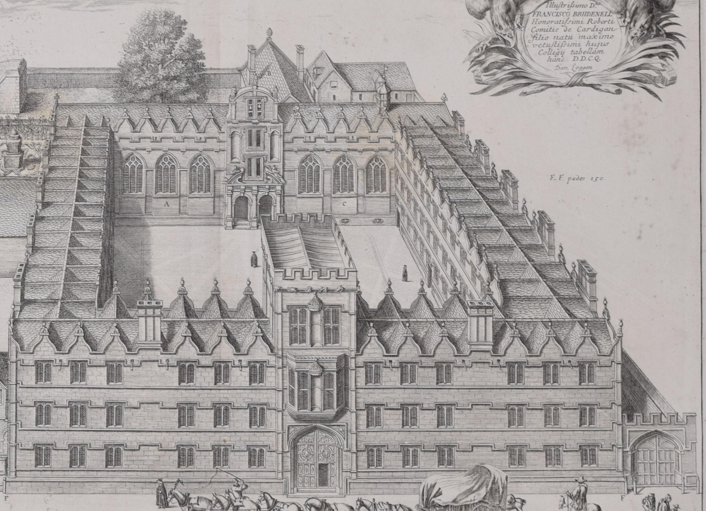 Gravure de l'Université College d'Oxford de David Loggan de 1675 en vente 2