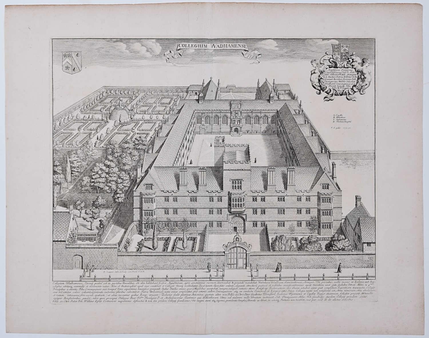 Wadham College, Oxford 1675 grabado por David Loggan en venta 1
