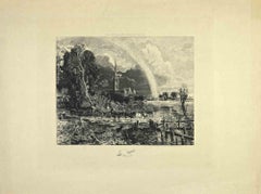 Antique Salisbury Cathedral from the Meadows - Etching by David Lucas - 1835