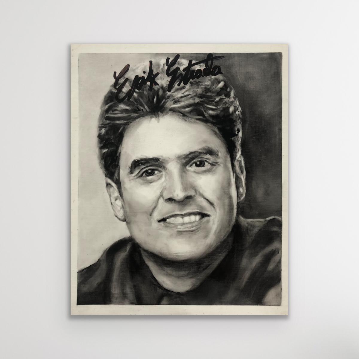 Schwarz-Weißes Celebrity-Porträt, Ölgemälde von Erik Estrada – Painting von David Lyle