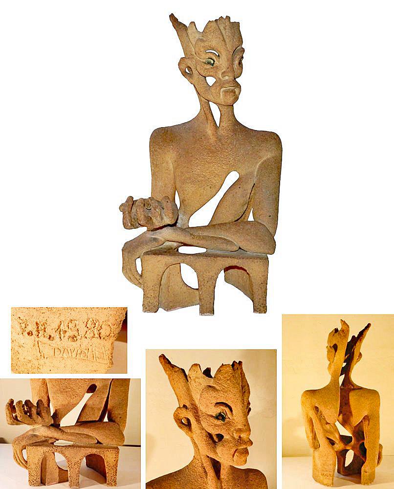 Francese Scultura in gres di David M., firmata e datata 1980 in vendita