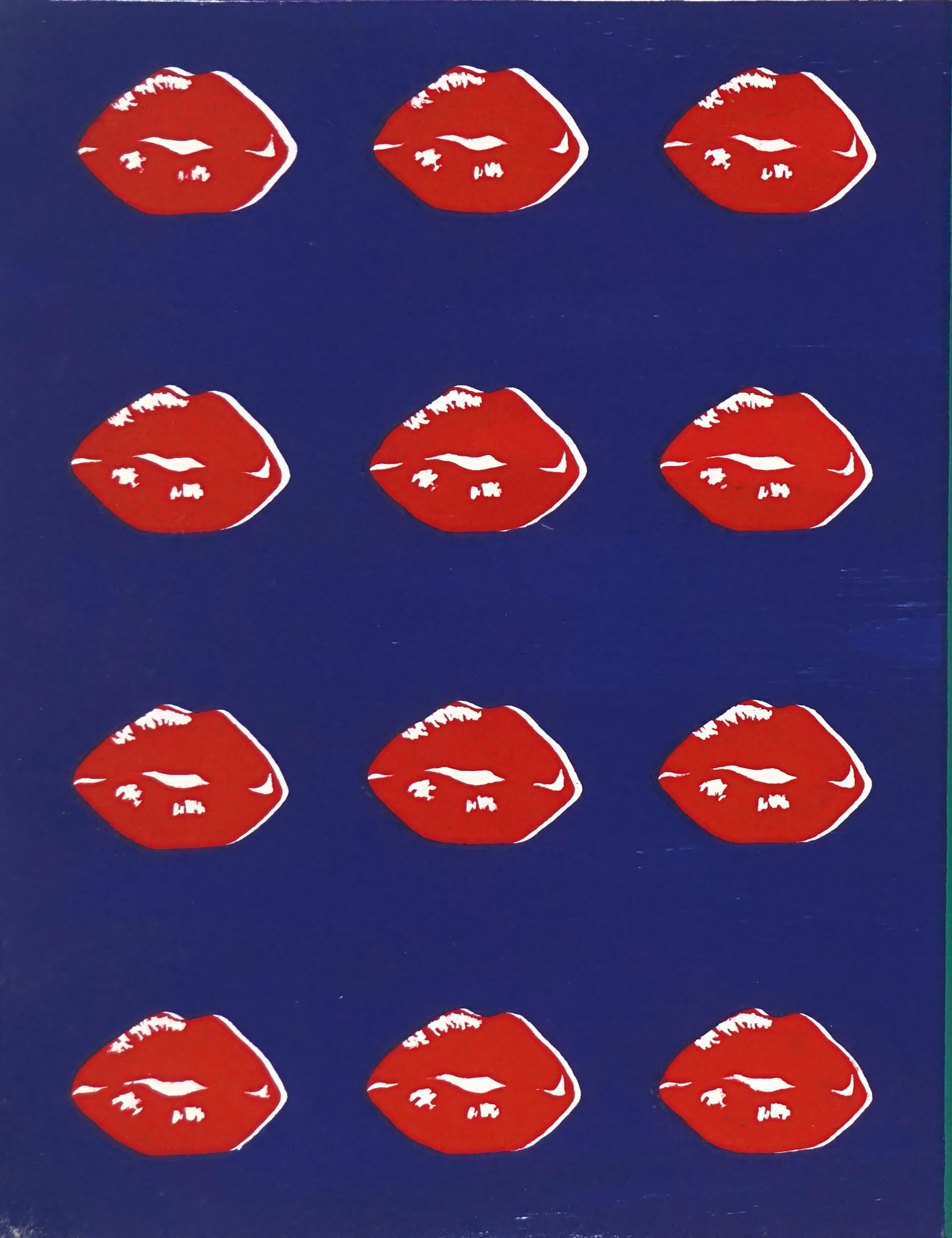 Sérigraphie pop art convaincante de lèvres chaudes et de cible d'après Andy Warhol intitulée 