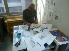 "Cape Buffalo, Kenya", soft ground etching, aquatint print, African, blue, black.