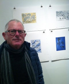 "Zebras In The Evening", etching print, African wildlife, animal drawing, blue.