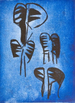 "Zebras In The Evening", etching print, African wildlife, animal drawing, blue.