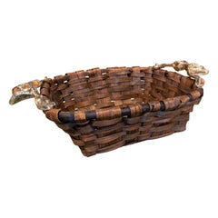 David Marshal, 1970s, Gilt Bronze & Woven Wicker Table Tray