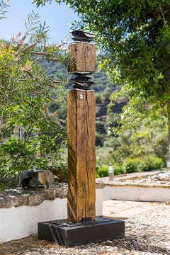 David Marshall Totem " IMNEK " Modern Outdoor Sculpture Recycled Wood Metal 