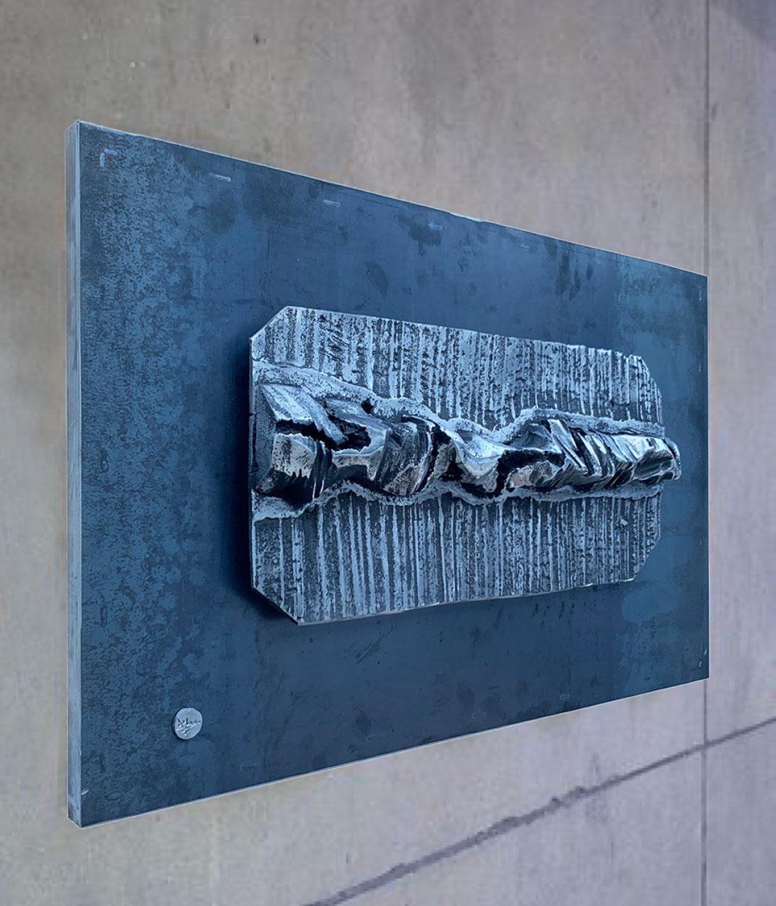 Outdoor Abstract Modern Wall Hanging Sculpture Mural Aluminium Silver BlackSteel - Contemporary Art by David Marshall