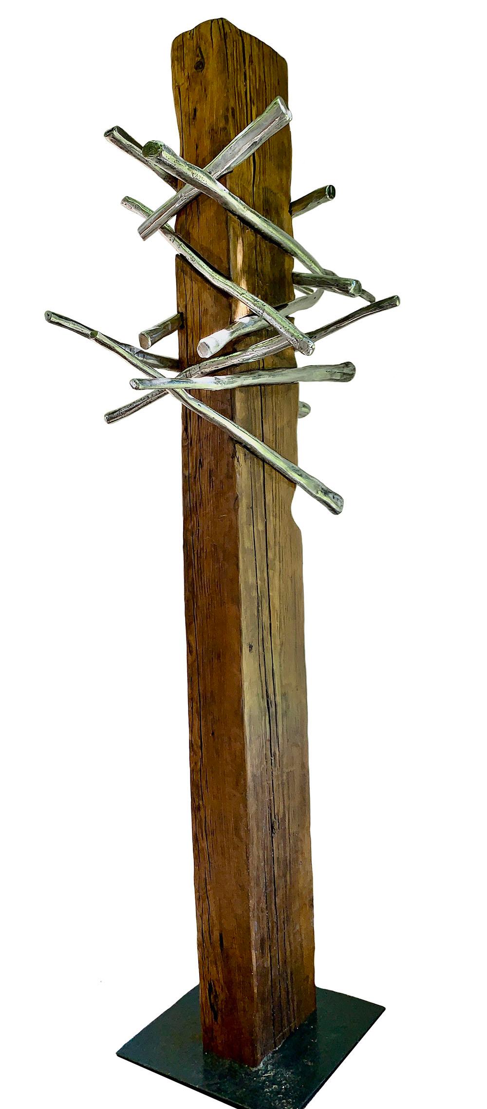 Sculpture moderne abstraite et abstraite de David Marshall « » Stronghold « » en bois d'extérieur et aluminium  en vente 7