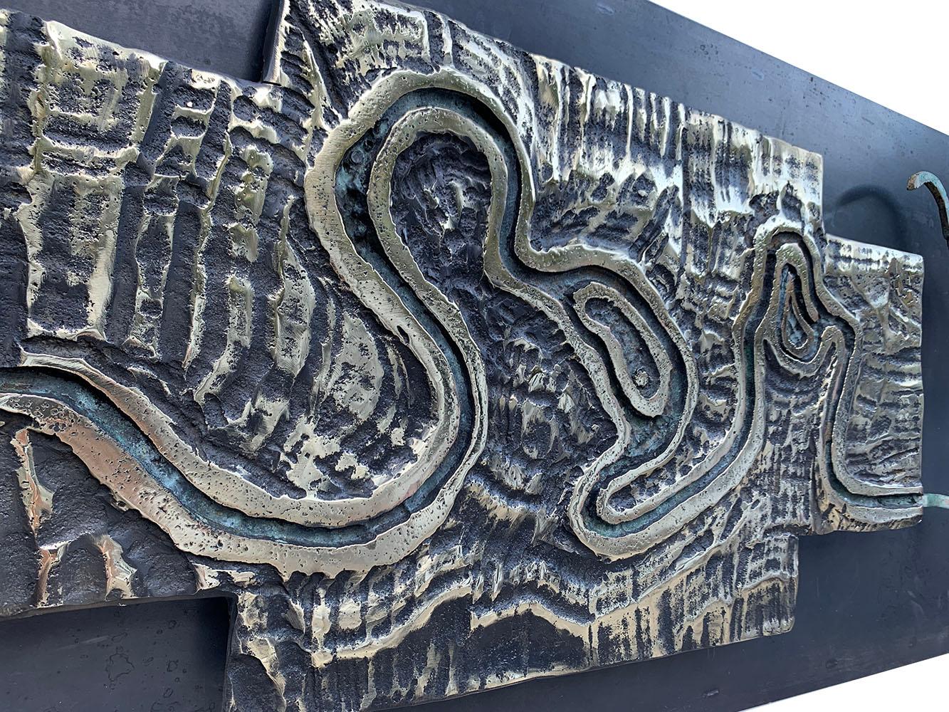 Abstract Wall Sculpture Brass and Steel Modern Metal Mural 