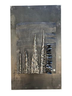 Modern Wallhanging Sculpture "LIGNITE" Abstract Metal Outdoor Mural Silver Black
