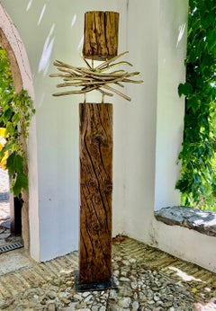  Modern Abstract Sculpture Outdoor Recycled Raw Wood Brass "Fortitude"