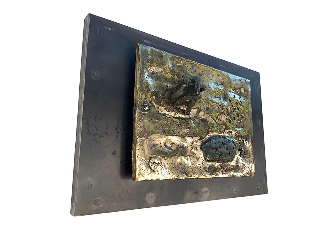 Mural Modern Wall Hanging Brass and Steel  "Shades of Gold" Brutalist Outdoor