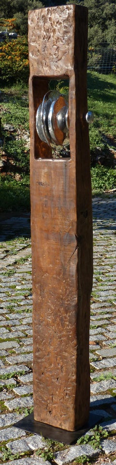 Abstract Outdoor Sculpture " Totem Take A Spin " By David Marshall Wood Metal 