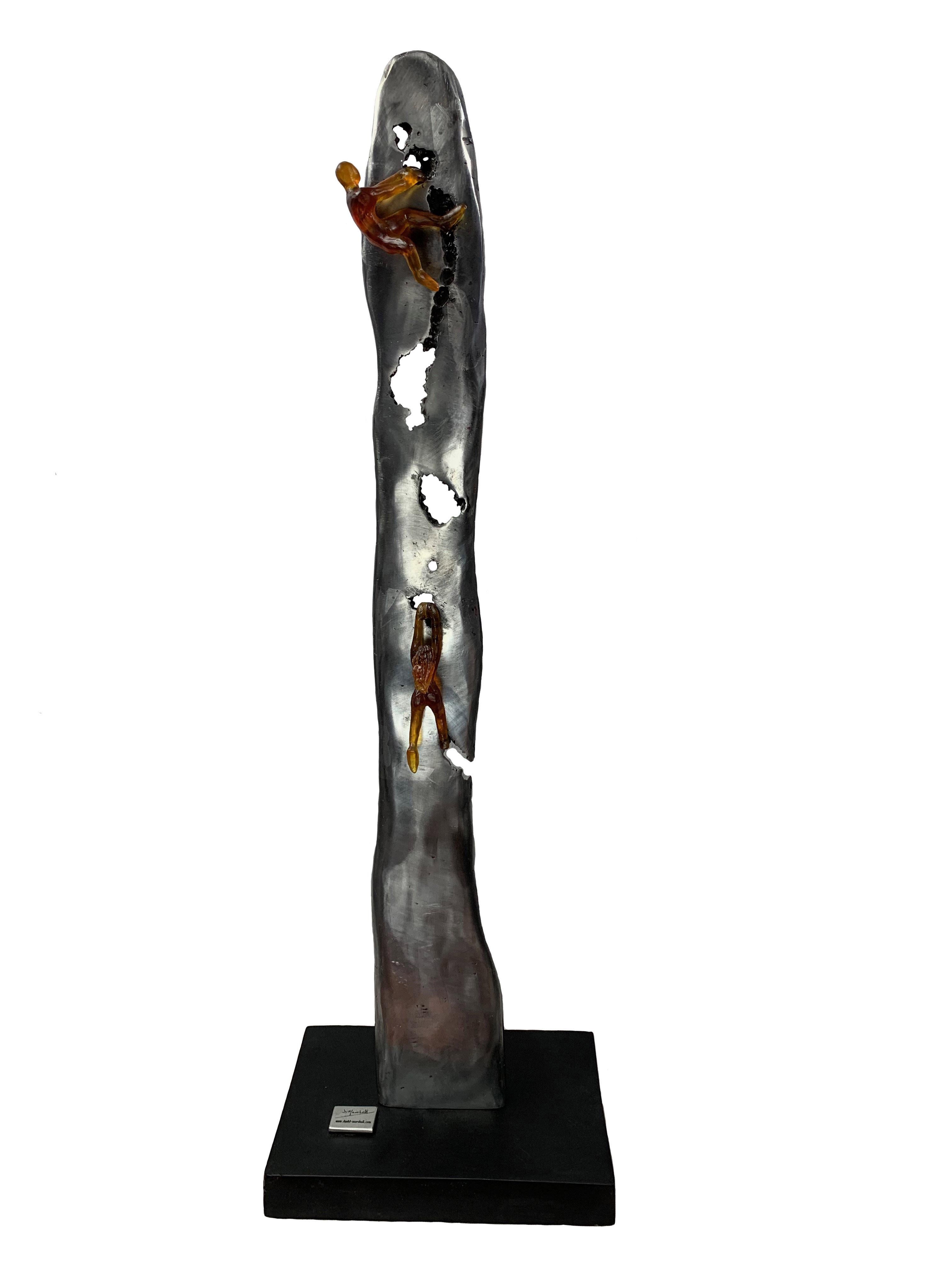 David Marshall Jennifer Baker "The Crux" Figurative Modern Sculpture Metal Glass