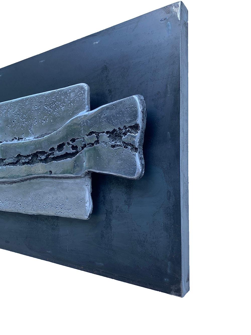  Modern Mural Steel Aluminium Outdoor Abstract Wall Sculpture Black, Silver - Blue Abstract Sculpture by David Marshall