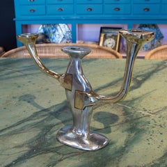 David Marshall, Candelabro de diseño de 3 brazos en bronce dorado de 2 tonos de la década de 1980