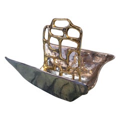 Porte-revues de créateur en bronze doré bicolore des années 1980 de David Marshall