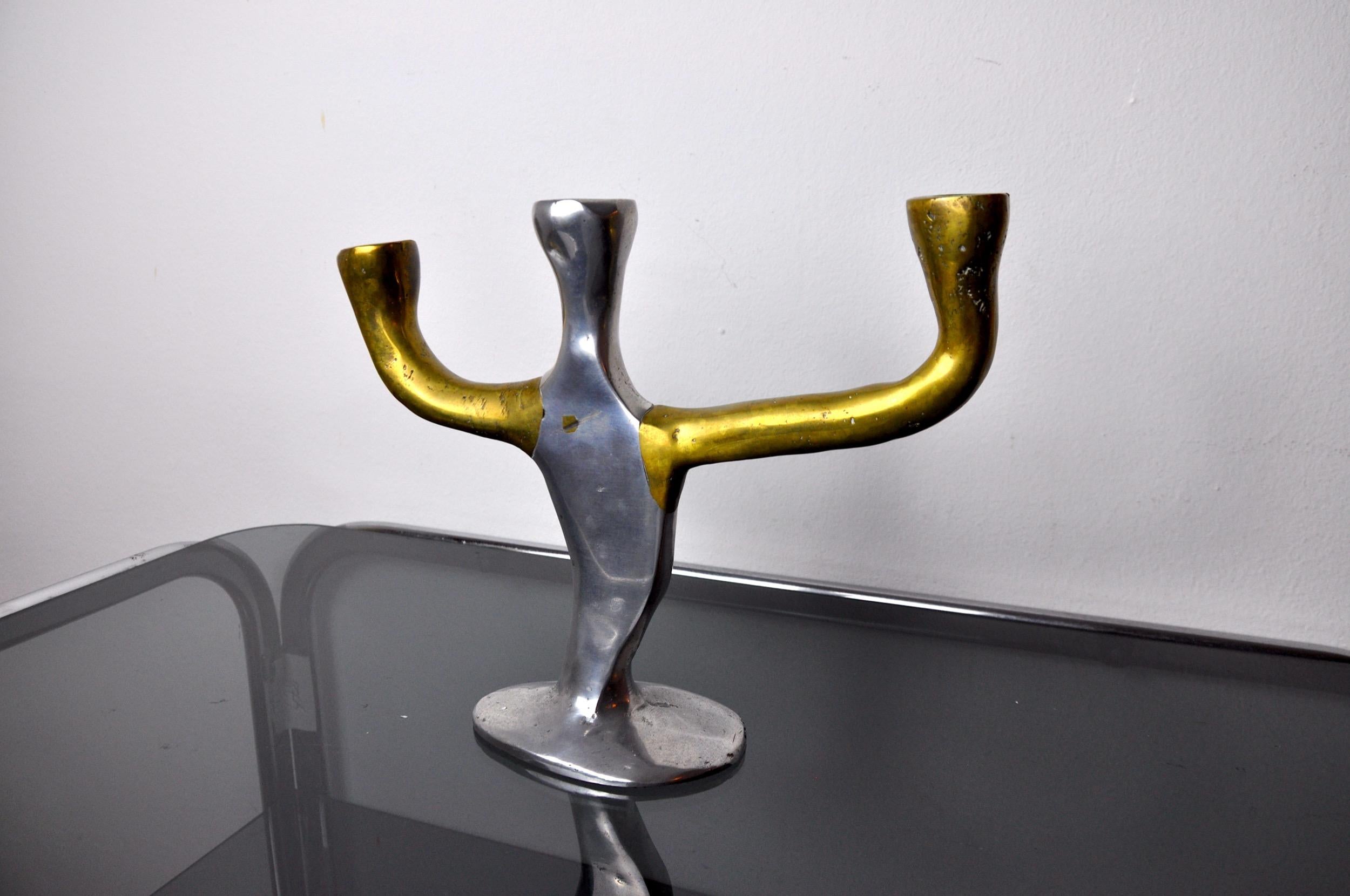 Spanish David Marshall 3-Arm Brutalist Candlestick, Spain, 1970 For Sale