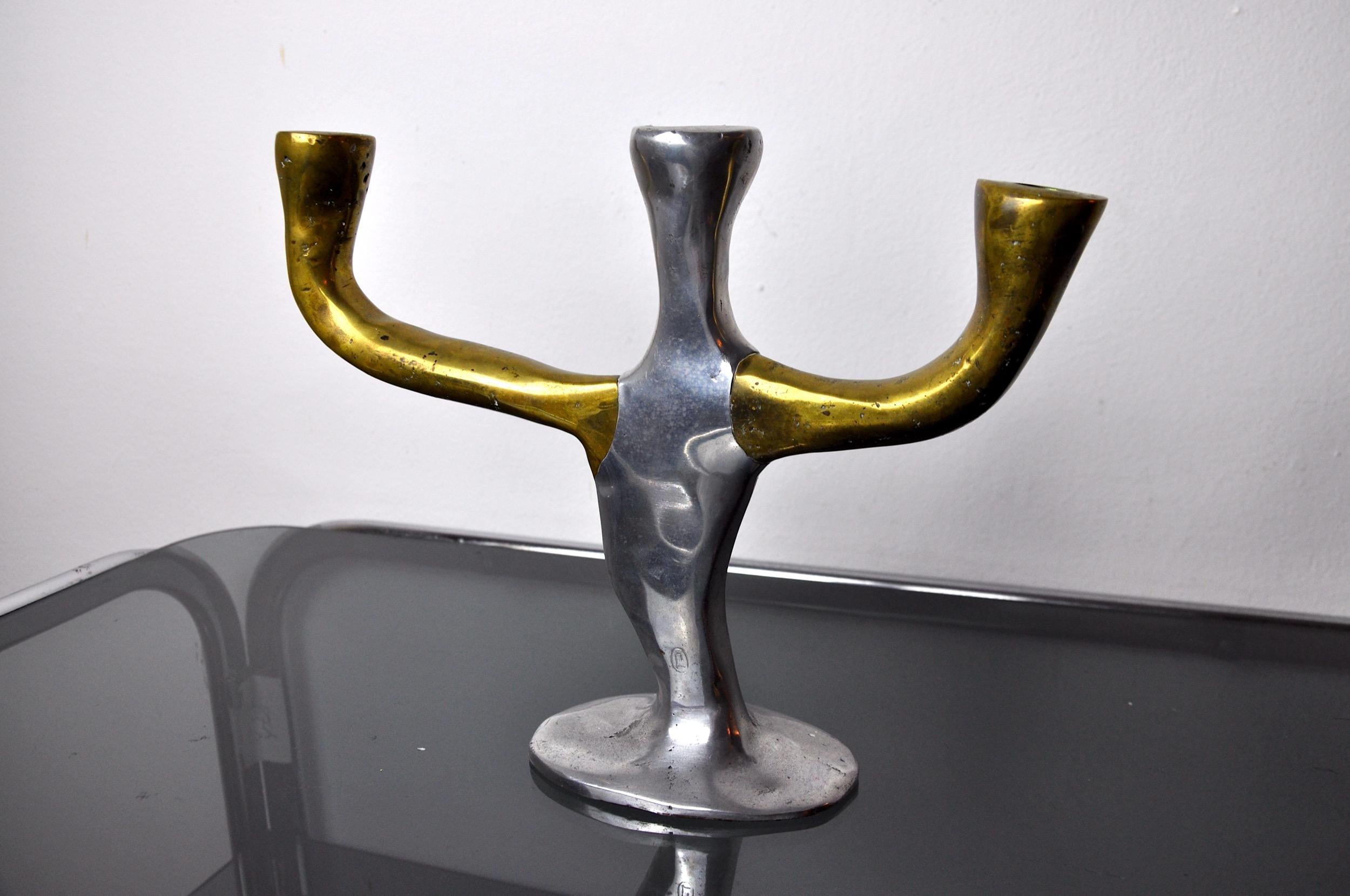 Late 20th Century David Marshall 3-Arm Brutalist Candlestick, Spain, 1970 For Sale