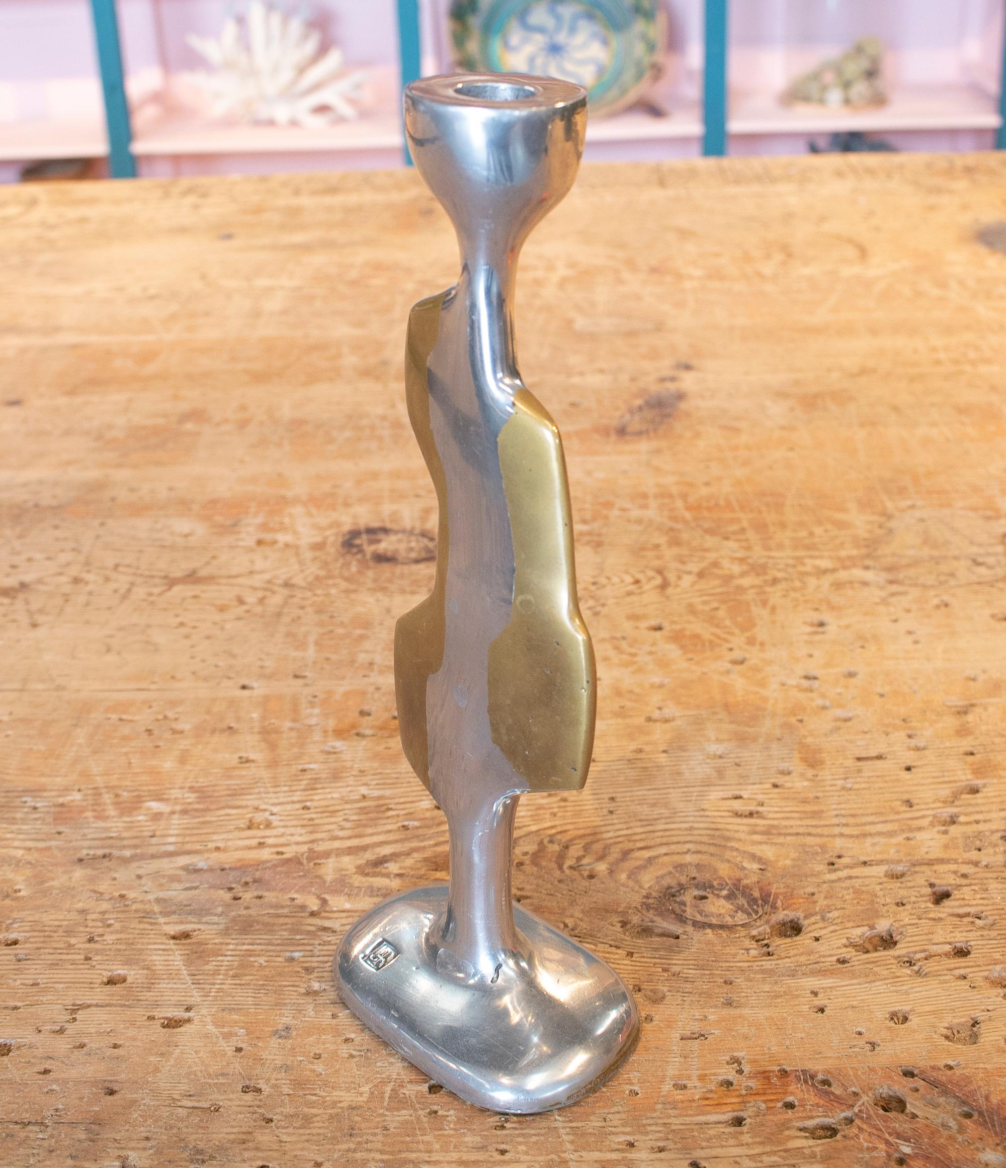David Marshal abstract silvered bronze candleholder, 1980.