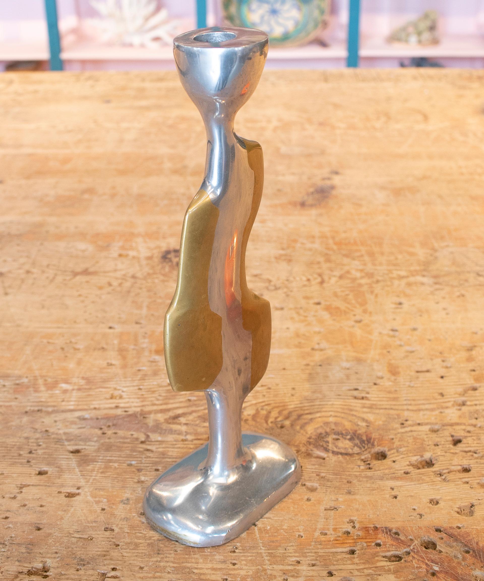 David Marshall Abstract Silvered Bronze Candleholder, 1980 In Good Condition In Marbella, ES