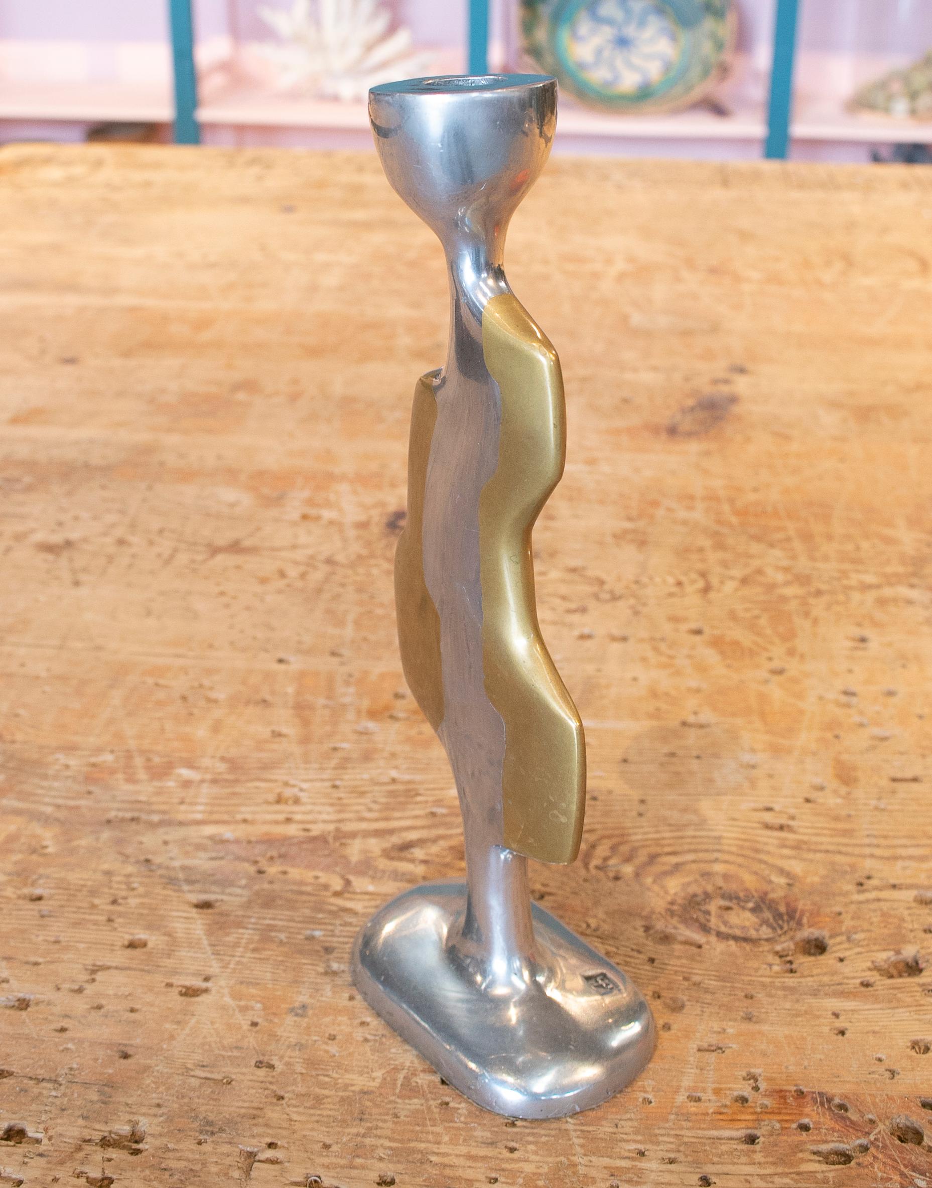 20th Century David Marshall Abstract Silvered Bronze Candleholder, 1980
