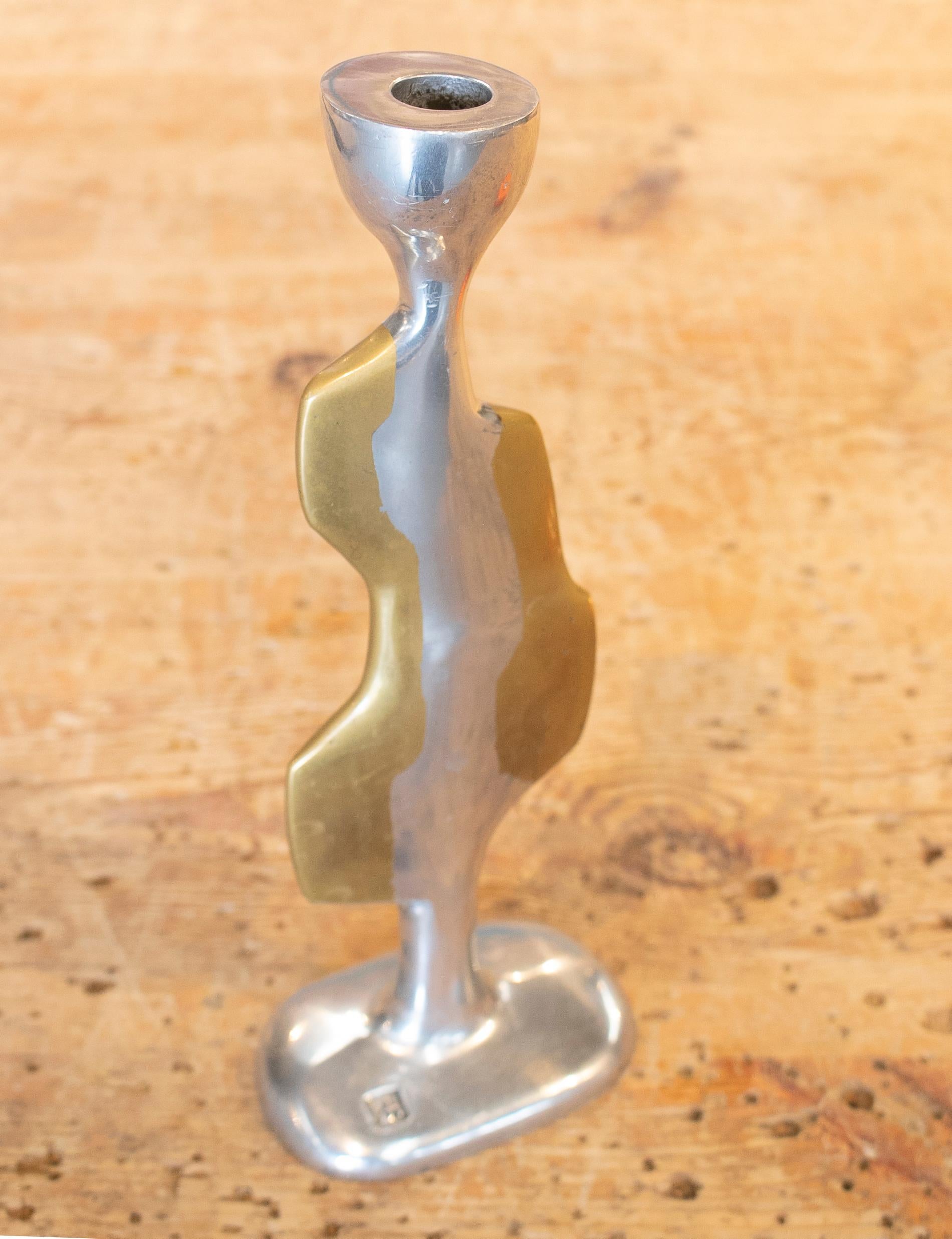 David Marshall Abstract Silvered Bronze Candleholder, 1980 1
