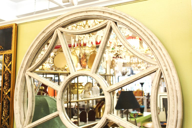 David Marshall Architectural Modern Round Wood Wall Mirror For Sale at