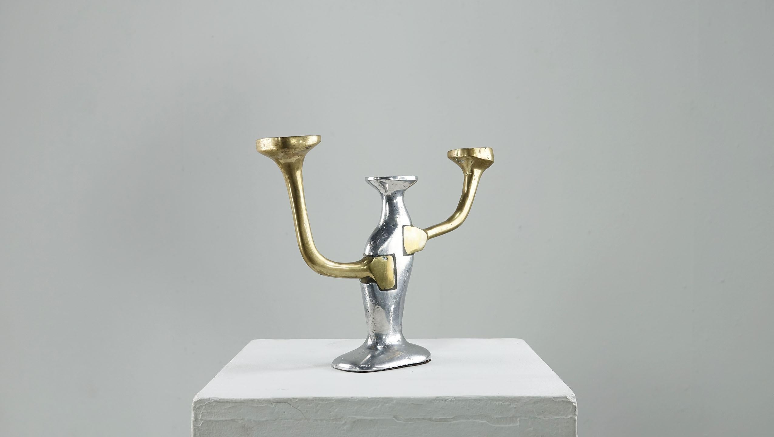 David Marshall Bicolor Brass Aluminium Candlestick Made in Spain In Good Condition In Munster, NRW